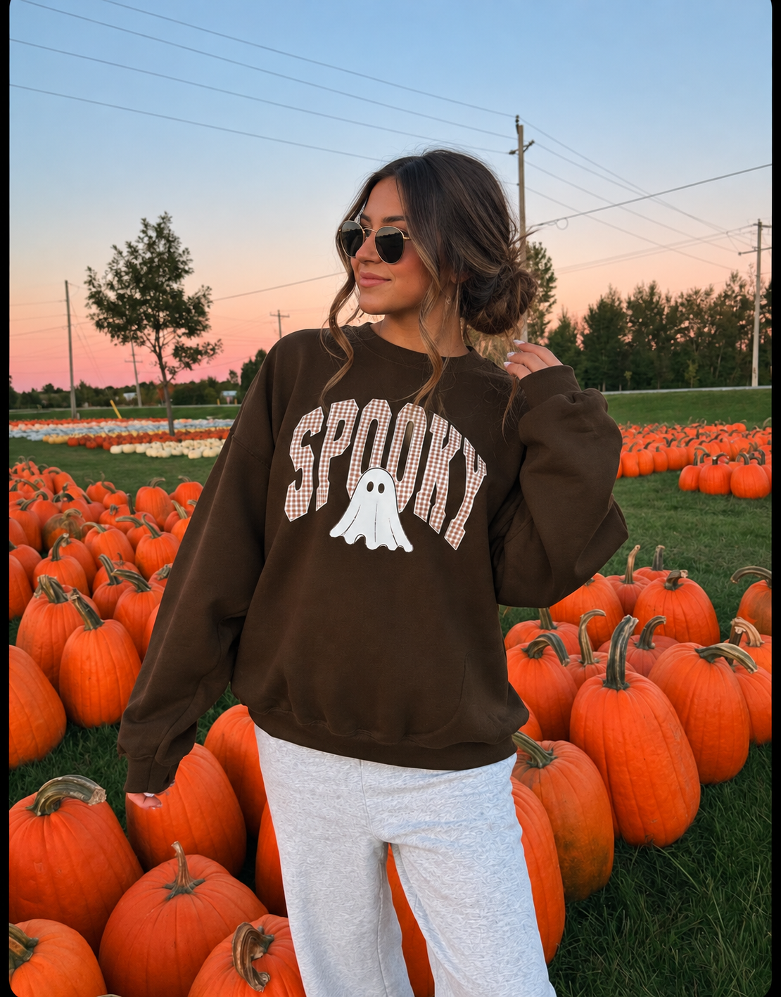 Spooky Ghost Gingham Crewneck Sweatshirt
