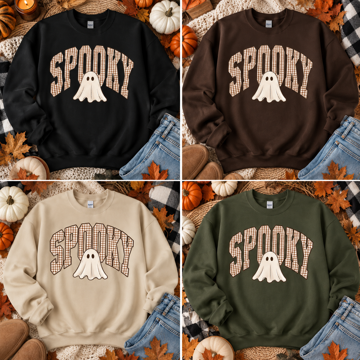 Spooky Ghost Gingham Crewneck Sweatshirt