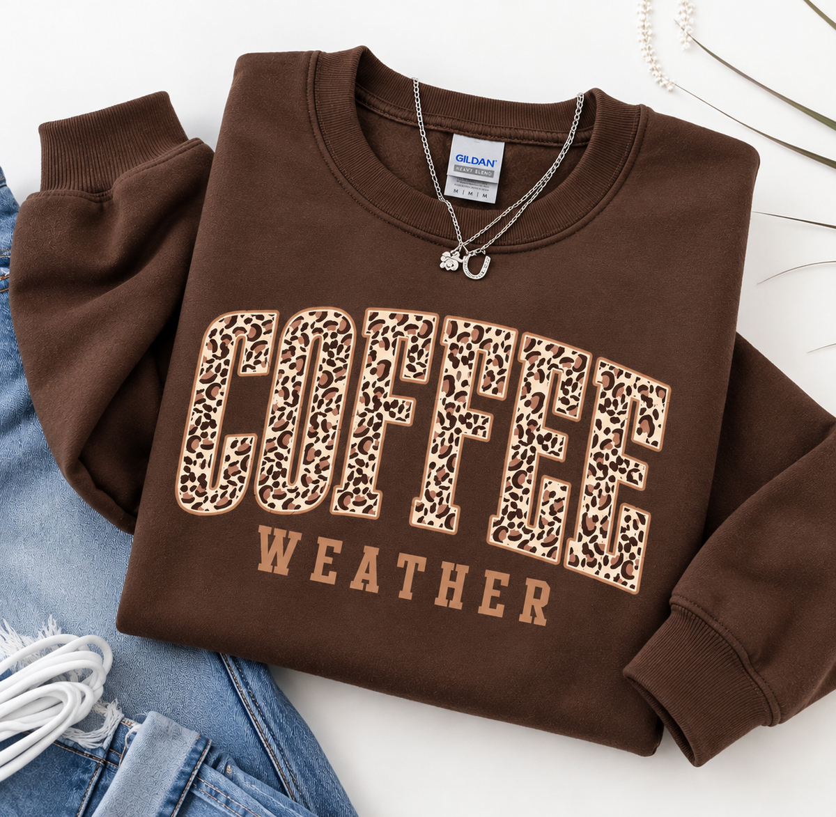 Coffee Weather Leopard Print Crewneck Sweatshirt