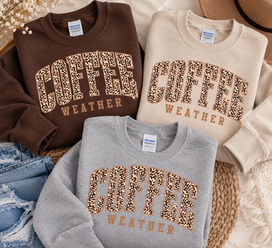 Coffee Weather Leopard Print Crewneck Sweatshirt